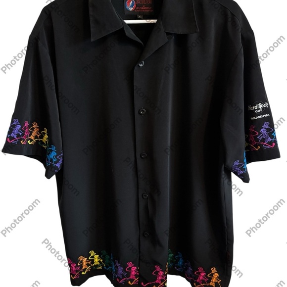 Grateful Dead Embroidered Dancing Skeletons Men’s Camp Shirt L Hard Rock Cafe - Picture 1 of 8